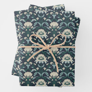 Feuille De Papier Cadeau Art Nouveau Floral Blue Cream Green