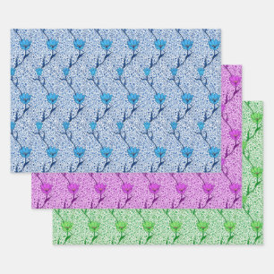 Feuille De Papier Cadeau Art Nouveau Tulip Damask, bleu, violet et vert
