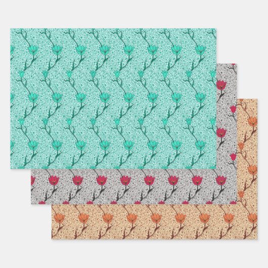Feuille De Papier Cadeau Art Nouveau Tulip Damask, Turquoise, Grey, Corail (Lot)