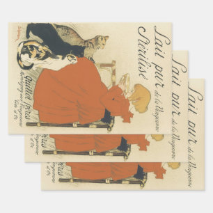 Feuille De Papier Cadeau Art nouveau victorien vintage, Jeune fille avec ch