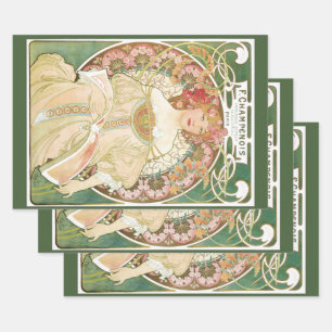 Feuille De Papier Cadeau Art Nouveau vintage, Champenois par Alphonse Mucha