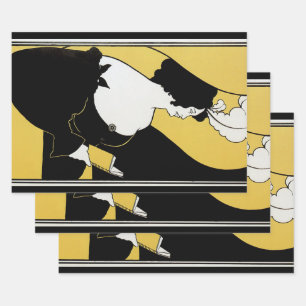 Feuille De Papier Cadeau Art Nouveau vintage, femme lisant un livre jaune