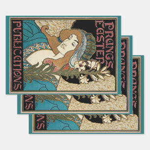Feuille De Papier Cadeau Art Nouveau vintage, publications de Pâques de Pra