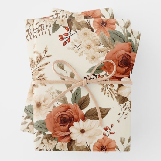 Feuille De Papier Cadeau Art numérique d'impression florale d'automne confo (En situation)