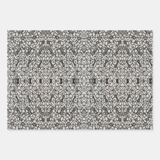 Feuille De Papier Cadeau Art orangé et gris et doodé (Devant)