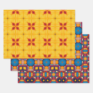 Feuille De Papier Cadeau Art Tribal Native En Gras Couleurs Motif Set 9