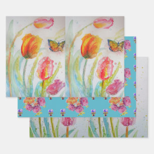 Feuille De Papier Cadeau Art tulipe coloré Floral Lilies Aquarelle
