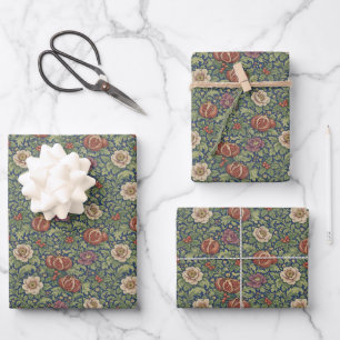 Feuille De Papier Cadeau Arts and Crafts Bleu Nuit Floral de Grenade
