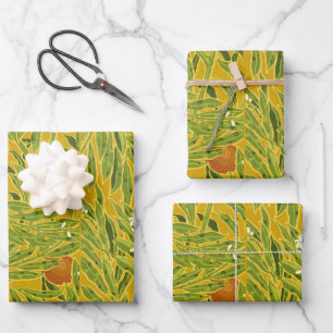 Feuille De Papier Cadeau Arts and Crafts Jaune Orange Fruit Art Floral