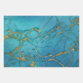 Feuille De Papier Cadeau Aspect marbre bleu turquoise et or (Devant 3)