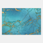 Feuille De Papier Cadeau Aspect marbre bleu turquoise et or (Devant 2)
