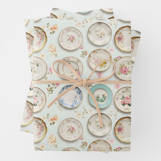 Feuille De Papier Cadeau Assiettes vintage (En situation)