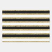 Feuille De Papier Cadeau Assortiment Black White Gold Stripes (Devant)