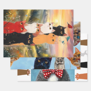 Feuille De Papier Cadeau Assortiment de chats Whimsical et coloré