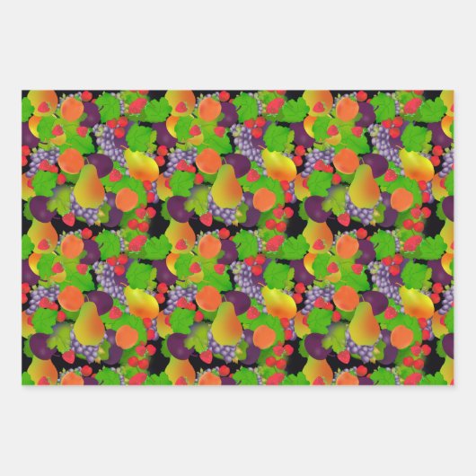 Feuille De Papier Cadeau Assortiment de fruits et pourpre (Devant 3)