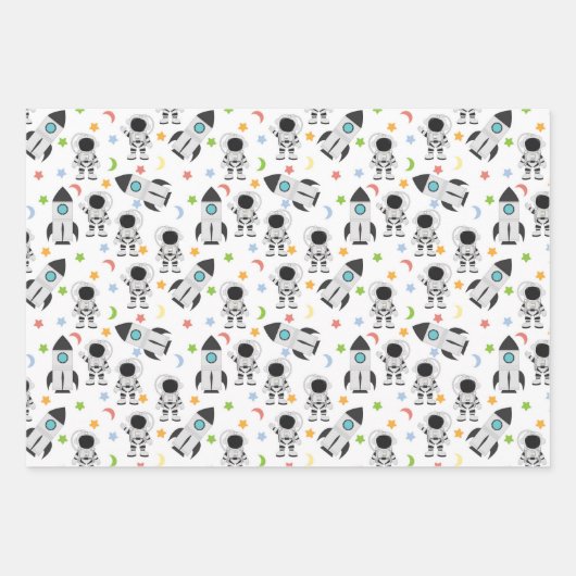 Feuille De Papier Cadeau Astronaut et Motif spatial de fusée (Devant 3)