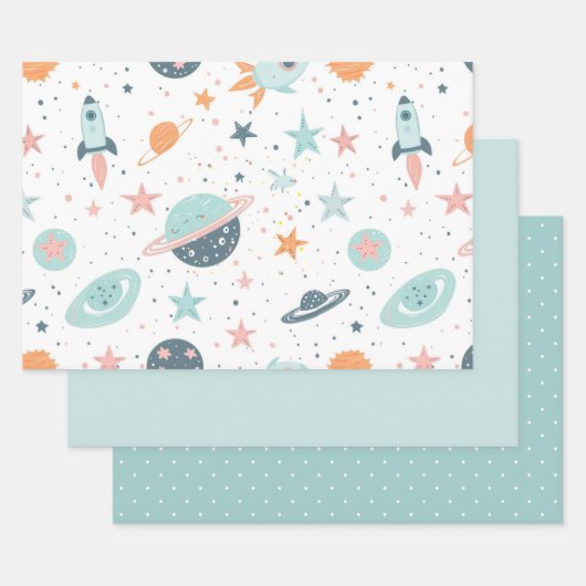 Feuille De Papier Cadeau Astronaut Wrapping Paper Flat Sheet Set of 3 (Lot)