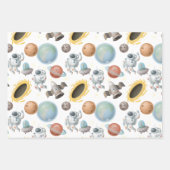 Feuille De Papier Cadeau Astronautes, roquettes et planètes en blanc (Devant)