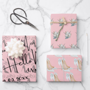 Feuille De Papier Cadeau Au revoir Mlle Bonjour Mme Fête des mariées Pink