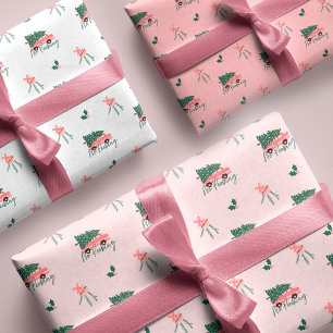 Feuille De Papier Cadeau Aucun arbre de Noël de Pékin Vintage Rose Retro Va