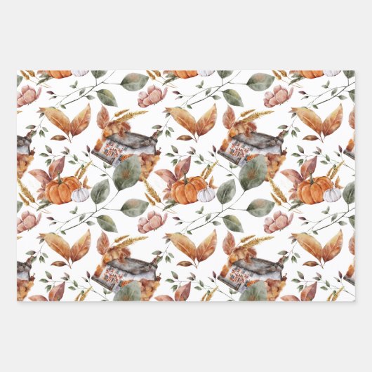 Feuille De Papier Cadeau Automne Automne Motifs en Terracotta, Vert, Rouill (Devant)