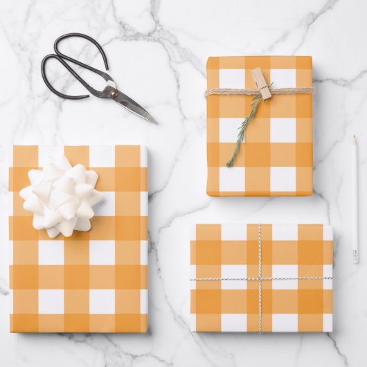 Feuille De Papier Cadeau Automne Automne Orange Plaid Motif (Recto)
