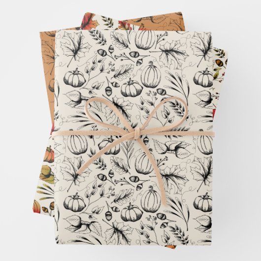 Feuille De Papier Cadeau Automne Brûlé Orange et Crème Moisson Automne (En situation)