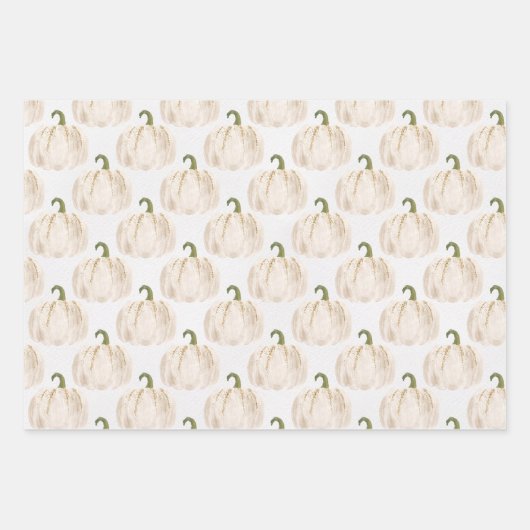 Feuille De Papier Cadeau Automne Citrouille blanche (Devant)