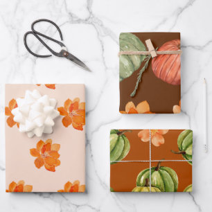 Feuille De Papier Cadeau Automne Citrouille Floral automne