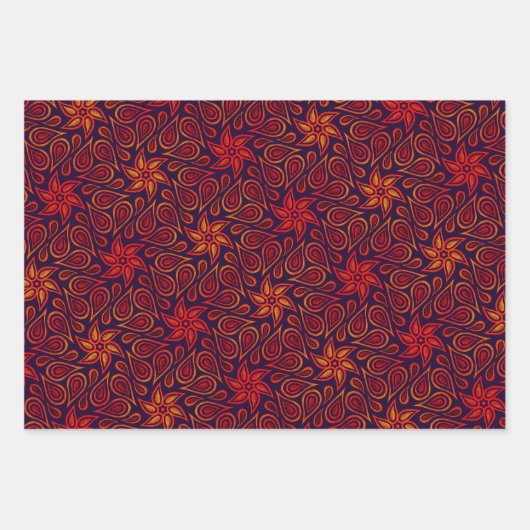 Feuille De Papier Cadeau Automne Fleur Abstraite Paisley Motif Orange Autom (Devant)