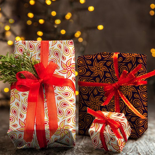 Feuille De Papier Cadeau Automne Fleur Abstraite Paisley Motif Orange Autom