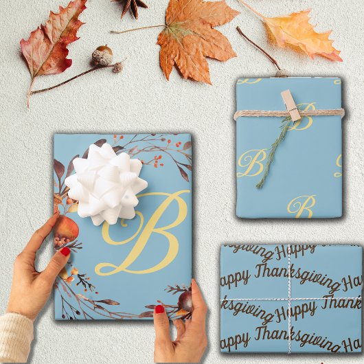 Feuille De Papier Cadeau Automne Flores Rustiques Monogramme sur mesure Ini