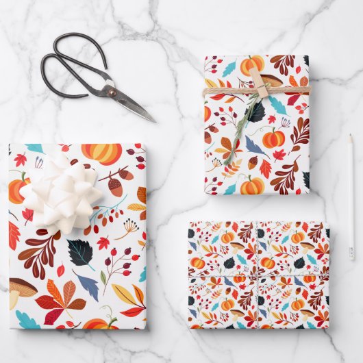 Feuille De Papier Cadeau Automne Foliage Citrouille Halloween Thème (Recto)