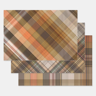 Feuille De Papier Cadeau Automne Orange Marron Carreaux Vichy Tartan
