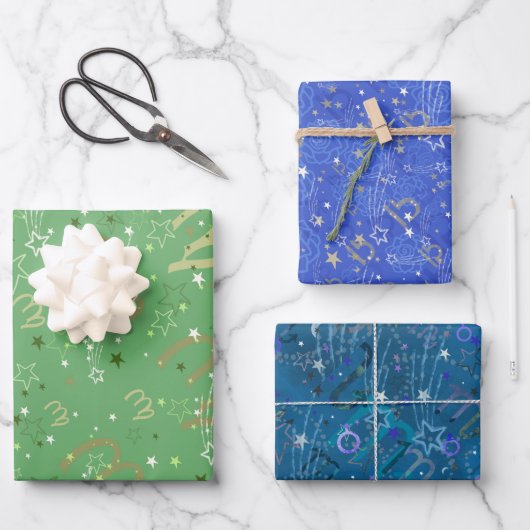 Feuille De Papier Cadeau Automne Zodiac Trio Virgo, Libra, Scorpio (Recto)