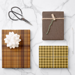 Feuille De Papier Cadeau Autumn Browns Plaid Trio
