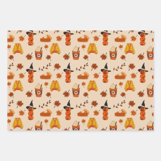 Feuille De Papier Cadeau Autumn & Halloween Cozy Pattern (Devant)