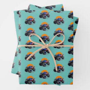 Feuille De Papier Cadeau Aventure de camion monstre patriotique tout-terrai