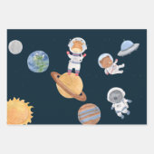 Feuille De Papier Cadeau Aventure spatiale : Planètes et animaux Astronaute (Devant 3)