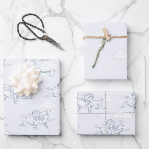 Feuille De Papier Cadeau Aviateur Pilote Avion Précieux Colis Baby Shower
