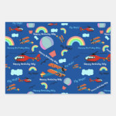 Feuille De Papier Cadeau Avion Hot Air Balloon Ajouter Nom du garçon Annive (Devant)