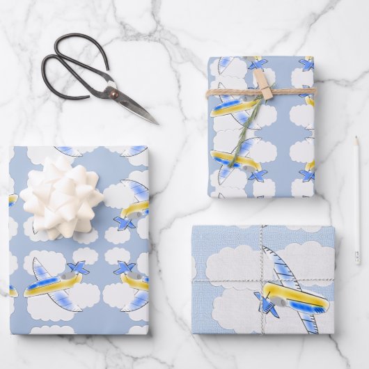 Feuille De Papier Cadeau Avion Jetplane Enfants Animés (Recto)