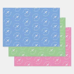 Feuille De Papier Cadeau Avion personnalisé Anniversaire bleu vert rose
