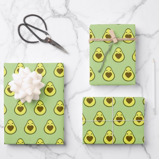 Feuille De Papier Cadeau Avocado Love Cute Avocado avec coeur (Recto)