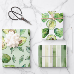 Feuille De Papier Cadeau Avocats Cœurs Vert Carreaux Rayures Anniversaire
