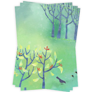 Feuille De Papier Cadeau Avril Moderne Paysage Vert Peinture Nature
