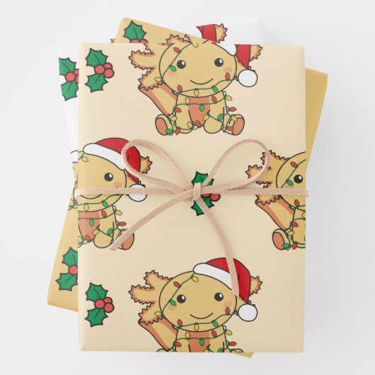 Feuille De Papier Cadeau Axolotl Noël Animaux d'hiver (En situation)