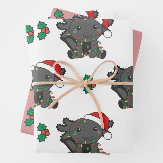 Feuille De Papier Cadeau Axolotl Noël Animaux d'hiver (En situation)