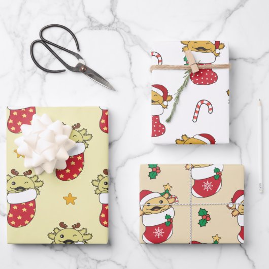 Feuille De Papier Cadeau Axolotl Noël Animaux d'hiver (Recto)