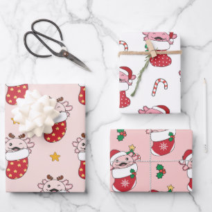 Feuille De Papier Cadeau Axolotl Noël Animaux d'hiver